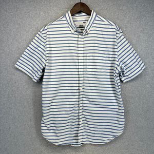 Old Navy The Oxford Shirt Mens Size L White Blue Stripe Short Sleeve Slim Fit